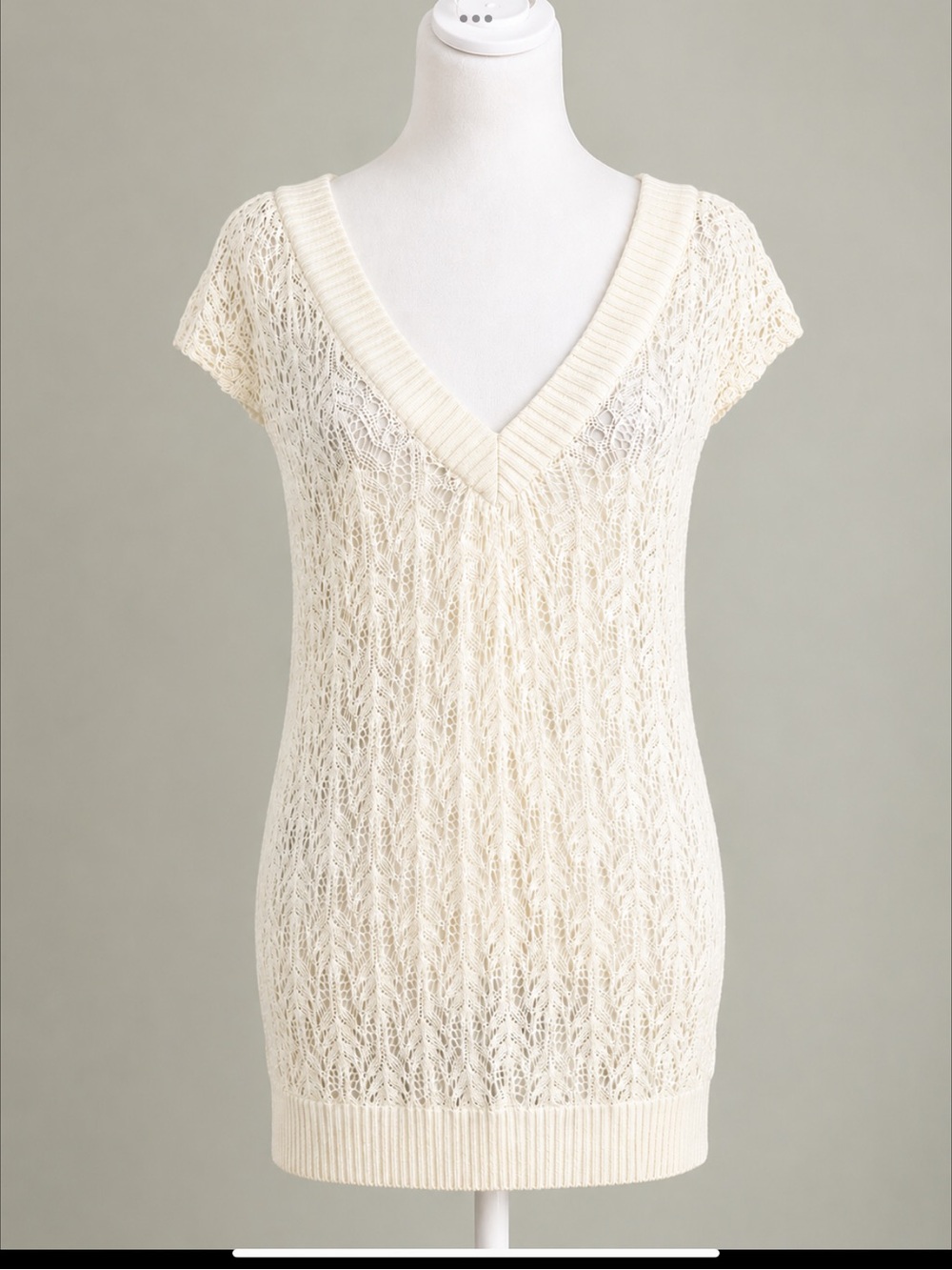 Linda Loudermilk Silk Milk Cashmere Lace Knit Tunic Sweater M Ivory Quiet Luxury